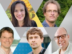 Serena DeBeer (Max Planck Institute for Chemical Energy Conversion), Markus Reichstein (Max Planck Institute for Biogeochemistry) (top row from left), Dirk Görlich (Max Planck Institute for Biophysical Chemistry), Johannes Krause (Max Planck Institute for the Science of Human History) and Stefan Raunser (Max Planck Institute for Molecular Physiology) (bottom from left) have each obtained Synergy Grants from the ERC in international collaborations.