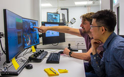 First authors of the study Zhexin Wang and Dr. Michael Grange at the Cryo-ET microscope.